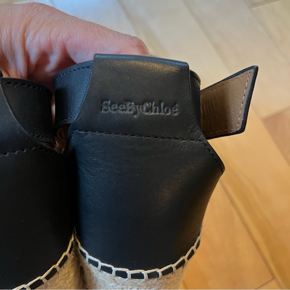 See by Chloe Glyn Platform Espadrille Sandals Black Leather size 37 - Picture 6 of 10